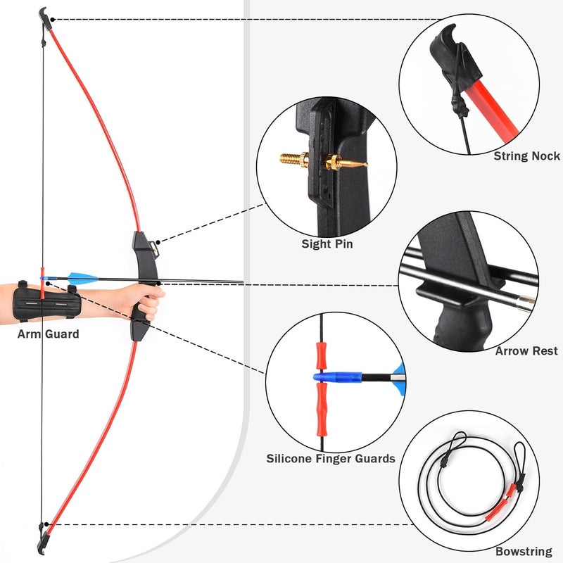 DAUPAN 45" Bow and Arrow Set for Kids 8-12 & Teens, Youth Archery Set - Beginner Longbow Toy for Indoor & Outdoor Practice - Ideal Gift for Birthday, Christmas, Halloween - Image 3